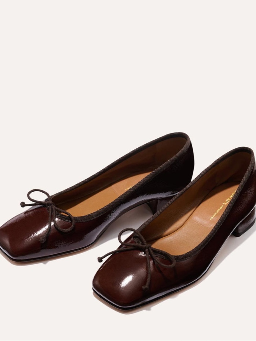 Margaux The Ada Women’s Brown Leather Square-Toe Ballet Flats with Bow